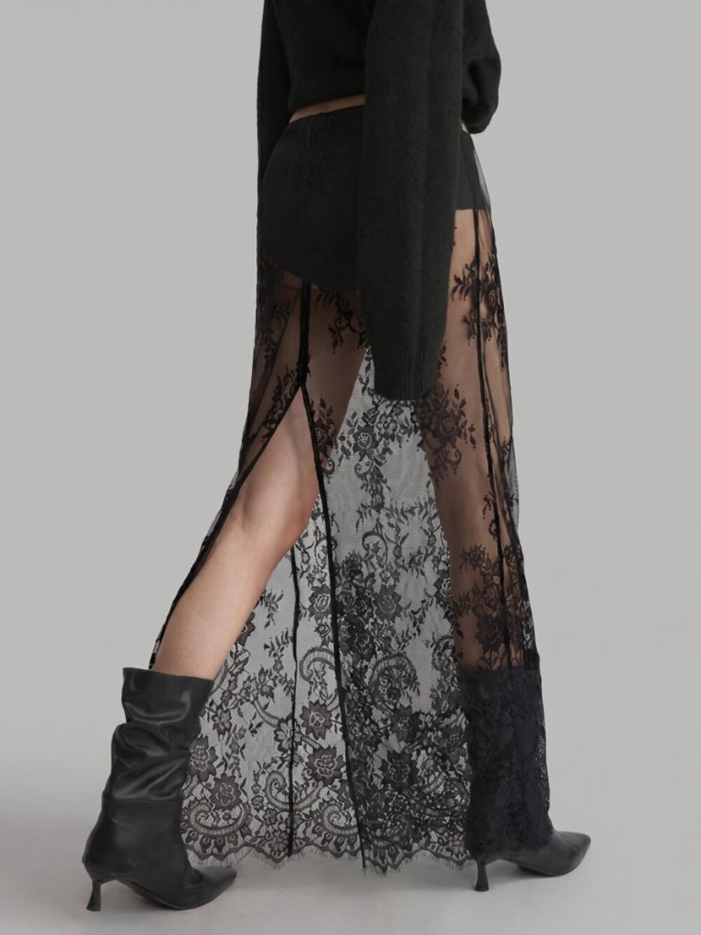 Women Sheer Black Lace Maxi Skirt High Waist Sexy Gothic Mesh Overlay Skirt - Picture 6 of 7